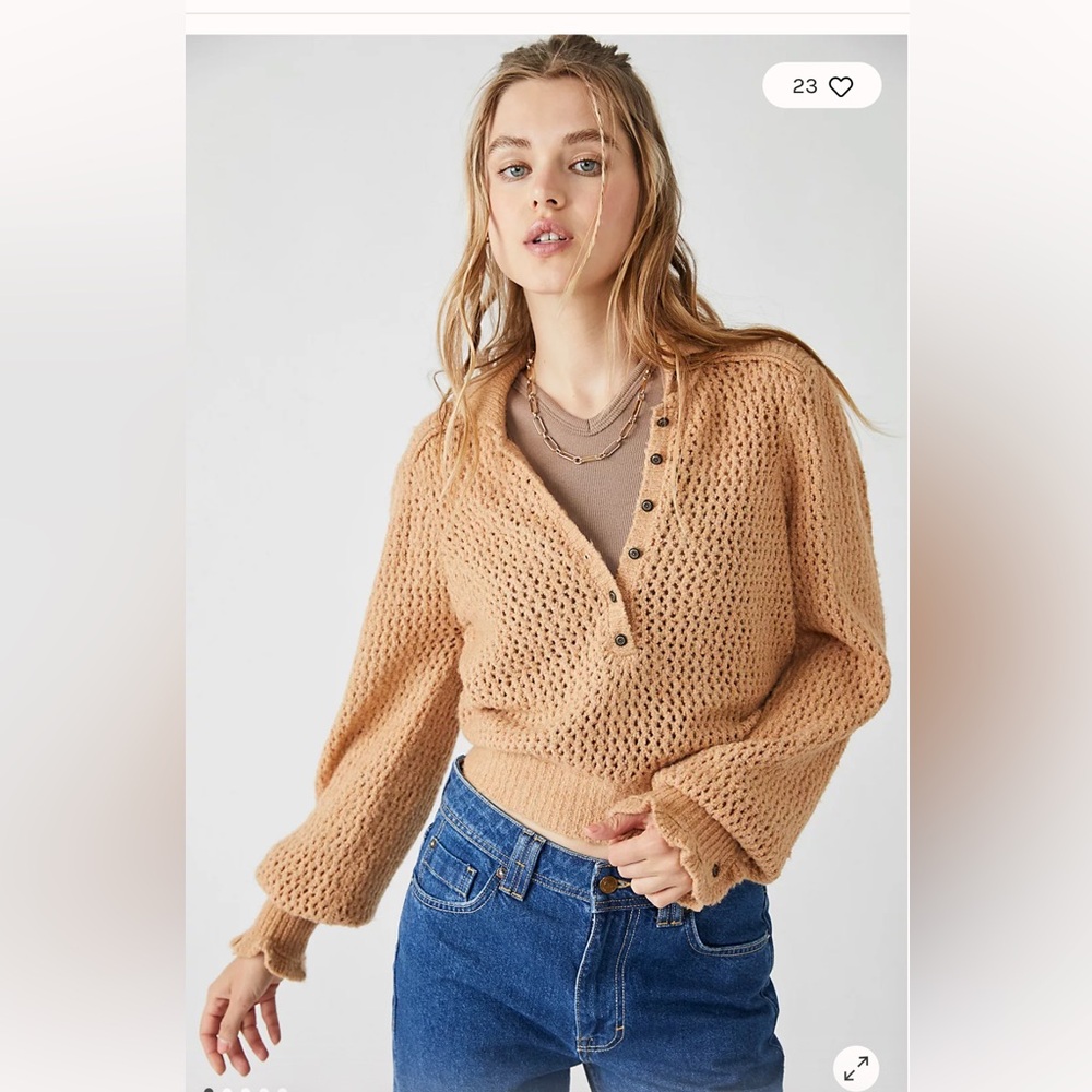 We the Free XS Tan Snowdrift Buttoned Pullover
